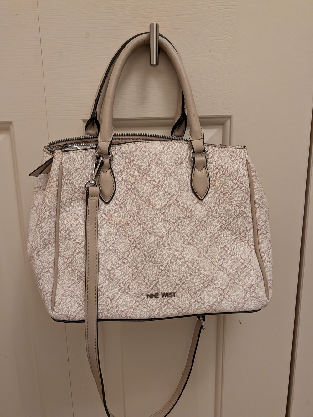 Nine West Cream Patterned Satchel Bag